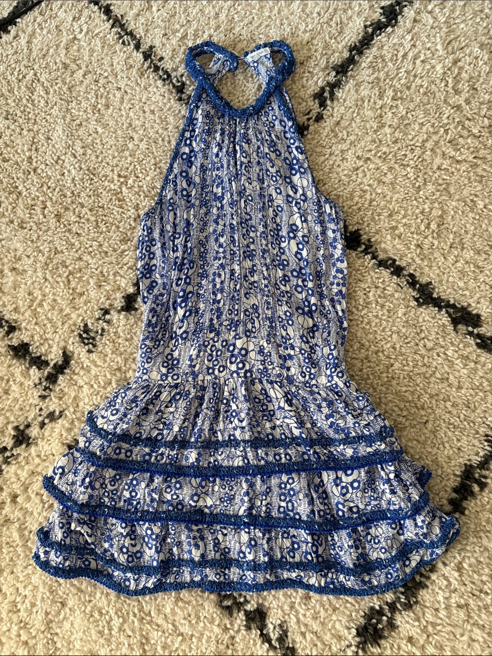 Poupette St Barth Blue and White Floral Halter Women Dress M